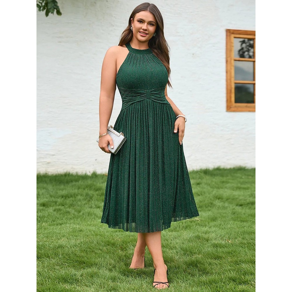 Ever Pretty Everlaine Green Halter Neck Midi Glittery Formal Evening Dress / 16